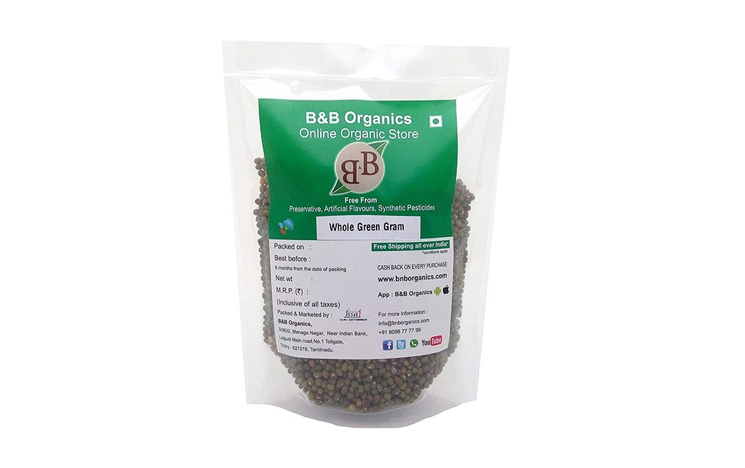 B&B Organics Whole Green Gram    Pack  2 kilogram